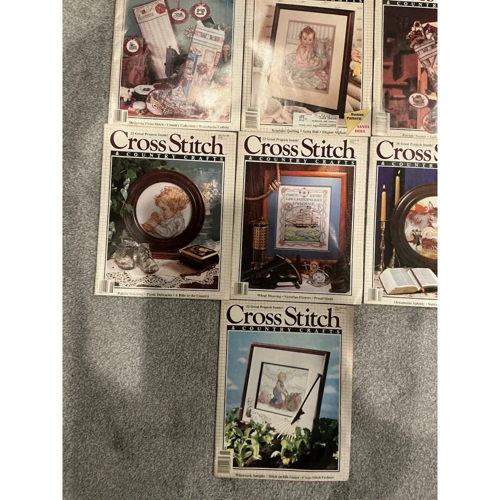 Lot of 13 Vintage Cross Stitch & Country Crafts Magazine Stitching Patterns